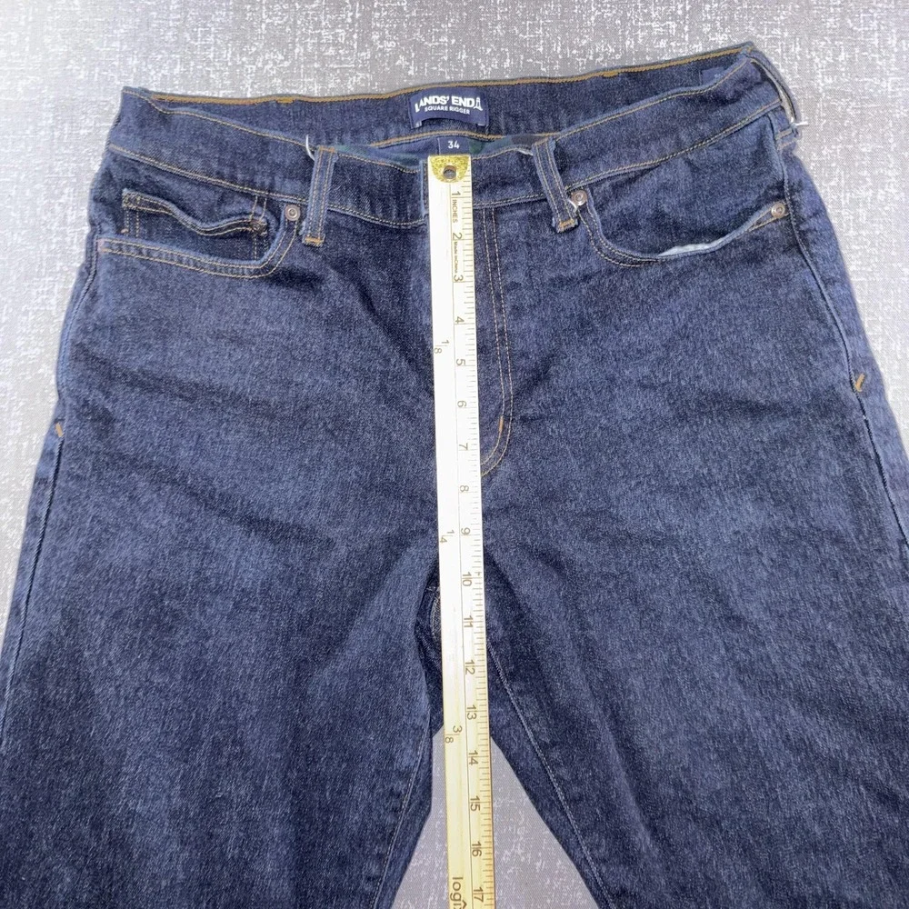 Lands' End Square Rigger Jeans Mens 35x30 Blue Flannel Lined Straight Leg Denim